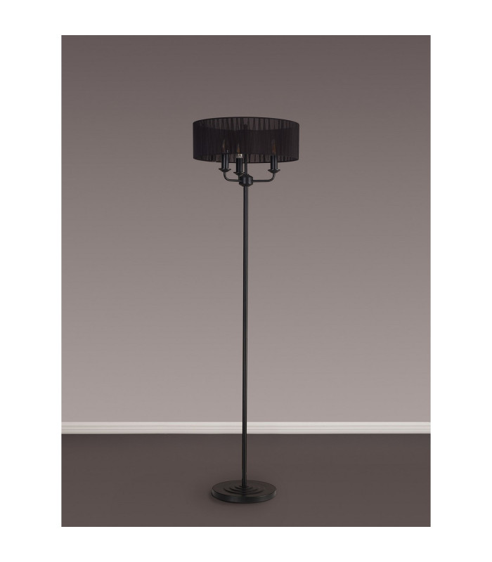 Banyan 3 Light Switched Floor Lamp With 45cm x 15cm Organza Shade Matt Black/Black-11