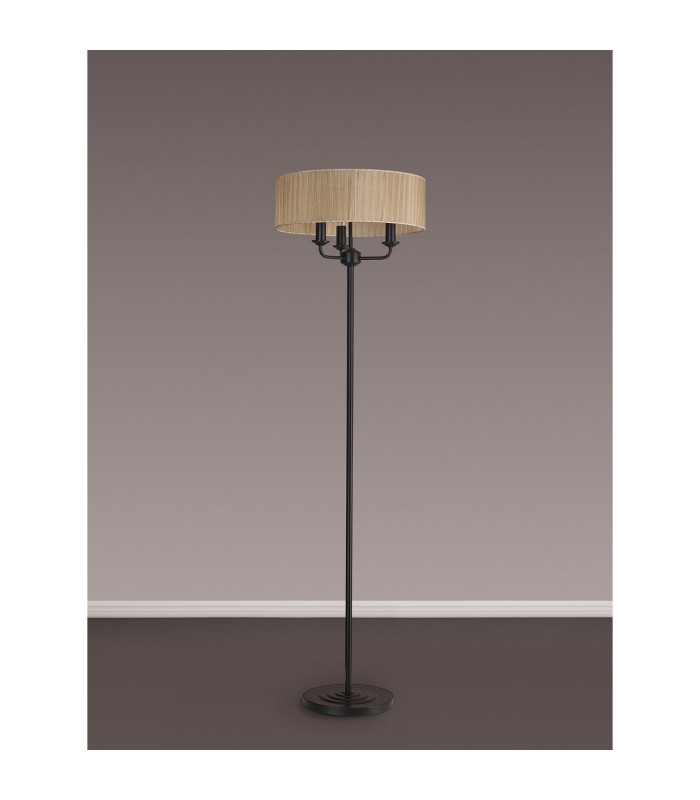 Banyan 3 Light Switched Floor Lamp With 45cm x 15cm Organza Shade Matt Black/Soft Bronze-11