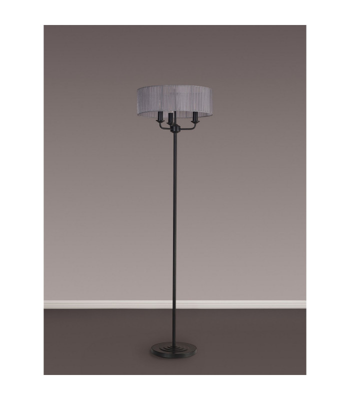 Banyan 3 Light Switched Floor Lamp With 45cm x 15cm Organza Shade Matt Black/Grey-11