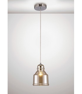 Bell Ceiling Pendant E27 Polished Chrome, Cognac Glass - 2