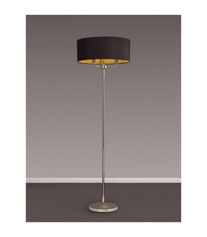 Banyan 3 Light Switched Floor Lamp With 50cm x 20cm Faux Silk Shade Black/Green Olive Polished Nickel/Midnight Black-2
