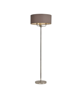 Banyan 3 Light Switched Floor Lamp With 50cm x 20cm Faux Silk Shade Grey/White Laminate Polished Nickel/Grey-1