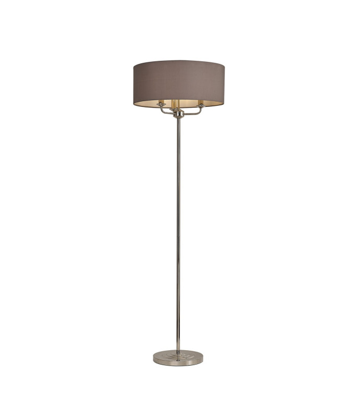 Banyan 3 Light Switched Floor Lamp With 50cm x 20cm Faux Silk Shade Grey/White Laminate Polished Nickel/Grey-1
