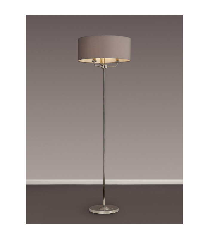 Banyan 3 Light Switched Floor Lamp With 50cm x 20cm Faux Silk Shade Grey/White Laminate Polished Nickel/Grey-2