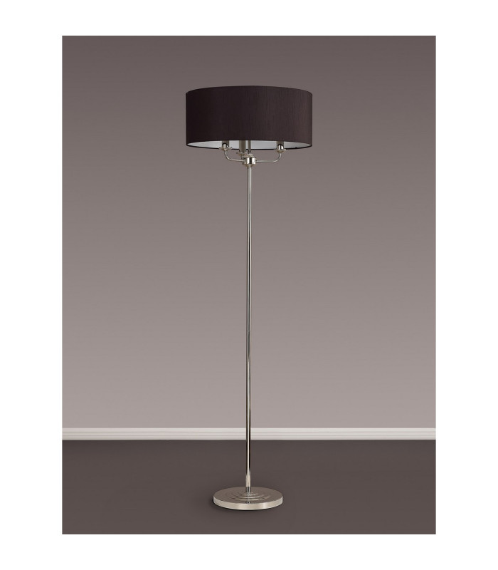 Banyan 3 Light Switched Floor Lamp With 50cm x 20cm Faux Silk Shade Black/White Laminate Polished Nickel/Black-11