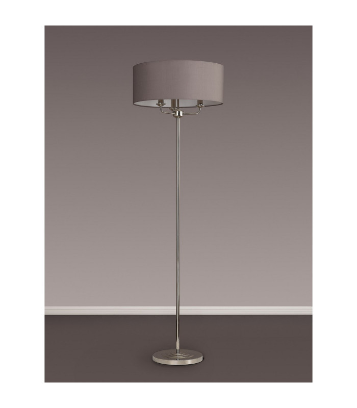 Banyan 3 Light Switched Floor Lamp With 50cm x 20cm Faux Silk Shade Grey/White Laminate Polished Nickel/Grey-11