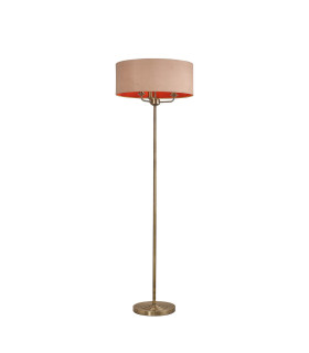 Banyan 3 Light Switched Floor Lamp With 50cm x 20cm Dual Faux Silk Shade Antique Gold/Ruby Antique Brass-1