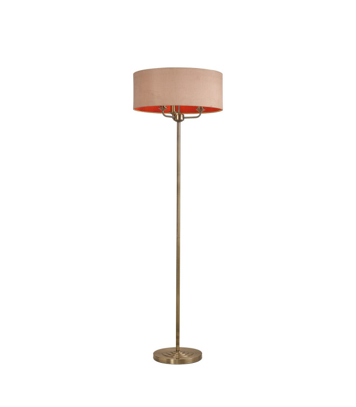 Banyan 3 Light Switched Floor Lamp With 50cm x 20cm Dual Faux Silk Shade Antique Gold/Ruby Antique Brass-1