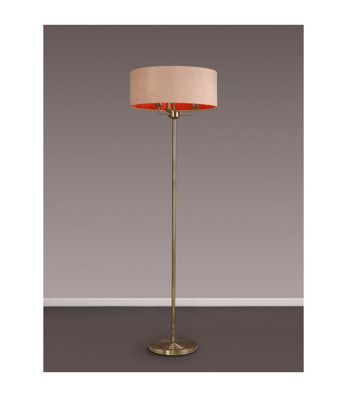 Banyan 3 Light Switched Floor Lamp With 50cm x 20cm Dual Faux Silk Shade Antique Gold/Ruby Antique Brass-2