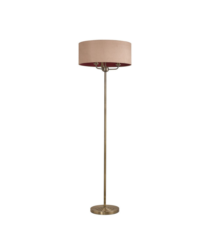 Banyan 3 Light Switched Floor Lamp With 50cm x 20cm Dual Faux Silk Shade Antique Gold/Ruby Antique Brass-4
