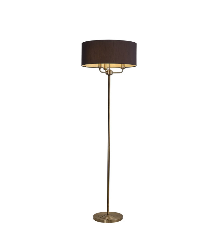 Banyan 3 Light Switched Floor Lamp With 50cm x 20cm Faux Silk Shade Black/White Laminate Antique Brass-1