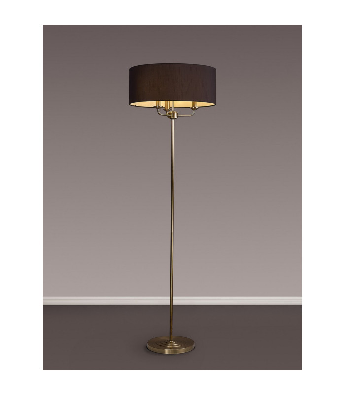 Banyan 3 Light Switched Floor Lamp With 50cm x 20cm Faux Silk Shade Black/White Laminate Antique Brass-2