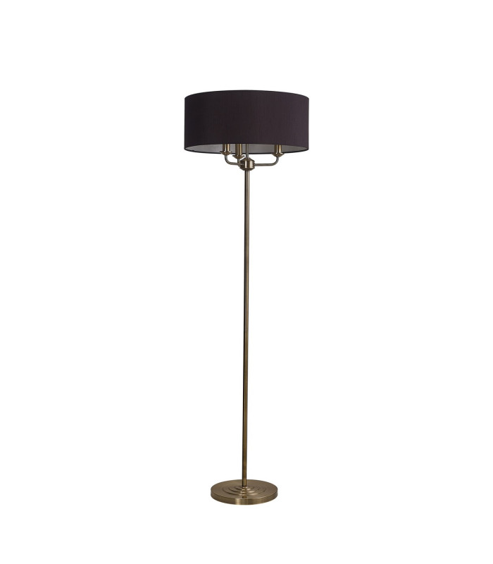Banyan 3 Light Switched Floor Lamp With 50cm x 20cm Faux Silk Shade Black/White Laminate Antique Brass-4