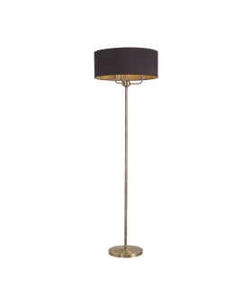 Banyan 3 Light Switched Floor Lamp With 50cm x 20cm Dual Faux Silk Shade Black/Green Olive Antique Brass-1