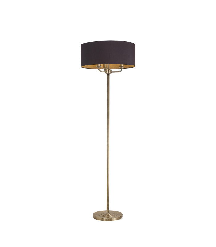Banyan 3 Light Switched Floor Lamp With 50cm x 20cm Dual Faux Silk Shade Black/Green Olive Antique Brass-1