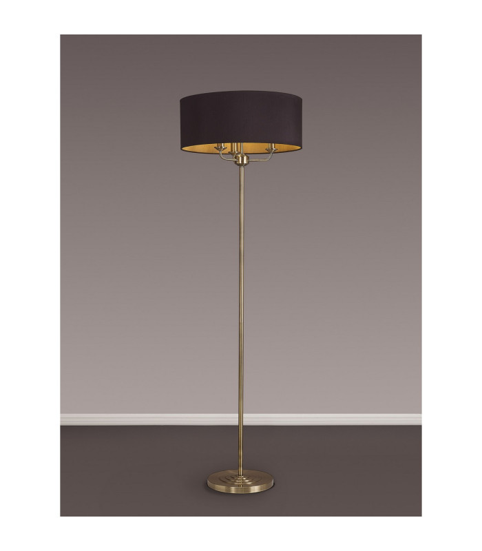 Banyan 3 Light Switched Floor Lamp With 50cm x 20cm Dual Faux Silk Shade Black/Green Olive Antique Brass-2