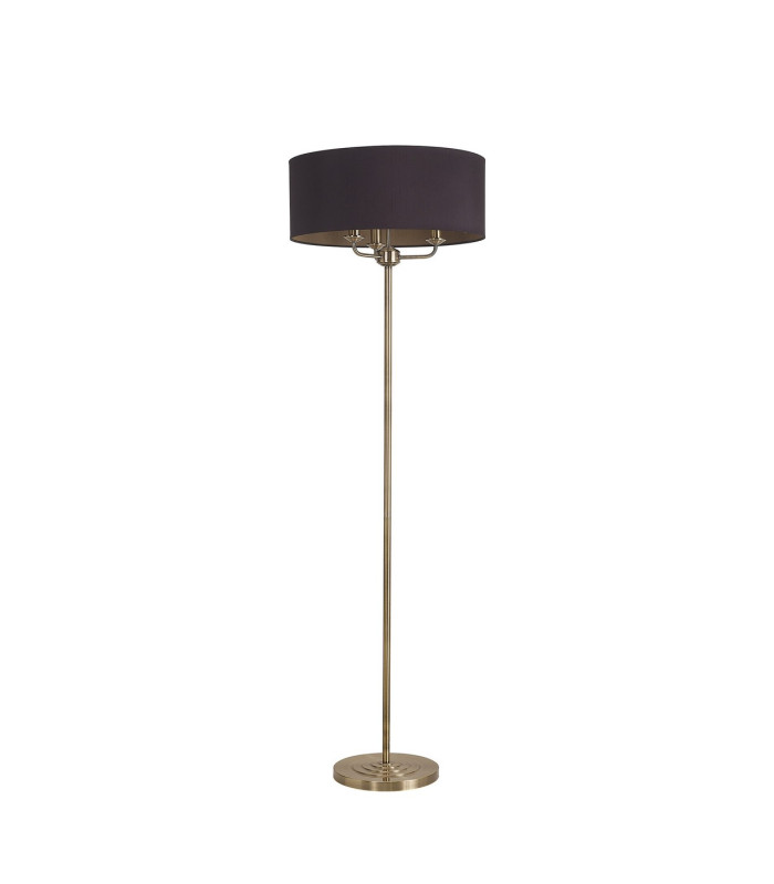 Banyan 3 Light Switched Floor Lamp With 50cm x 20cm Dual Faux Silk Shade Black/Green Olive Antique Brass-4