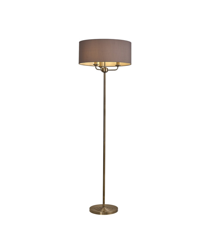 Banyan 3 Light Switched Floor Lamp With 50cm x 20cm Faux Silk Shade Grey/White Laminate Antique Brass-1