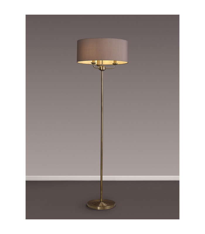 Banyan 3 Light Switched Floor Lamp With 50cm x 20cm Faux Silk Shade Grey/White Laminate Antique Brass-2