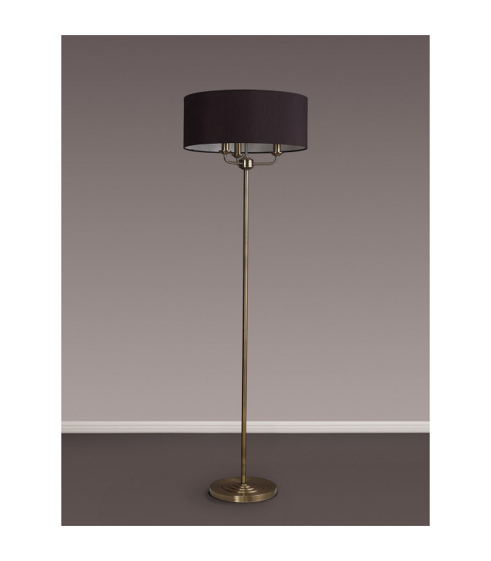 Banyan 3 Light Switched Floor Lamp With 50cm x 20cm Faux Silk Shade Black/White Laminate Antique Brass-11