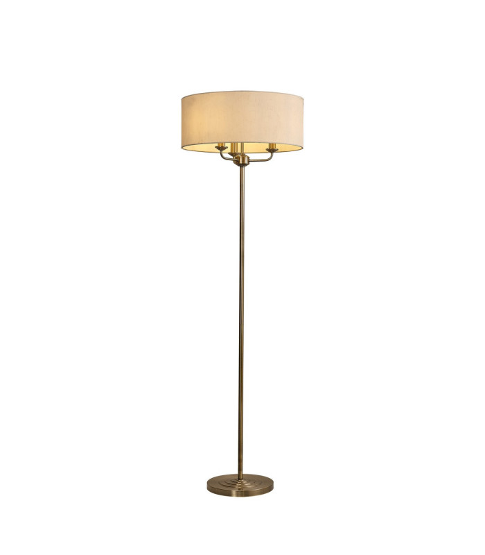 Banyan 3 Light Switched Floor Lamp With 50cm x 20cm Faux Silk Shade Ivory Pearl/White Laminate Antique Brass-1