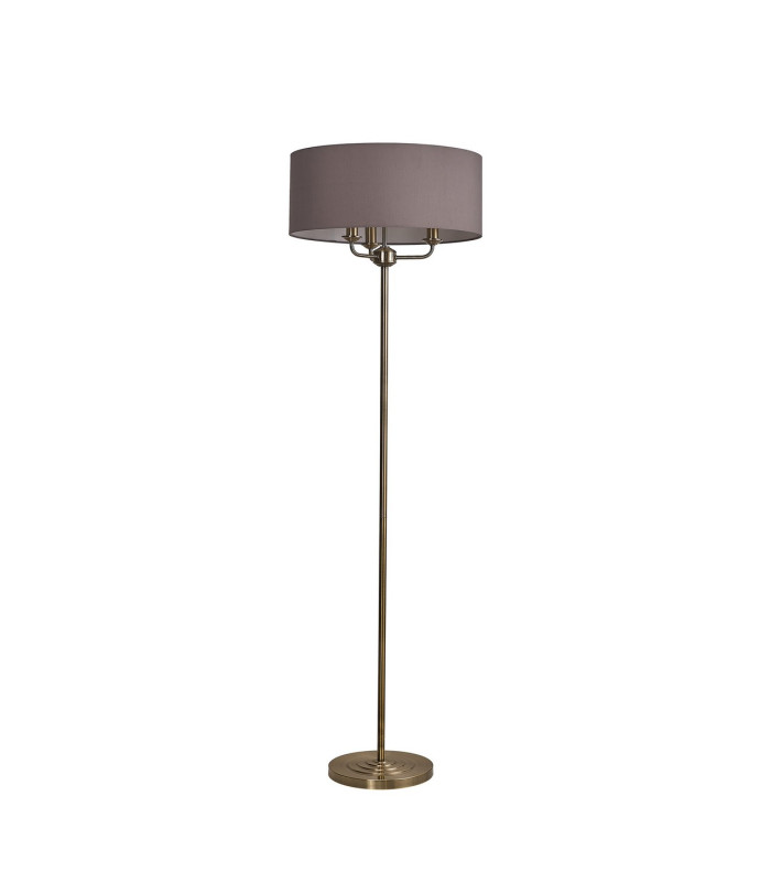 Banyan 3 Light Switched Floor Lamp With 50cm x 20cm Faux Silk Shade Grey/White Laminate Antique Brass-4