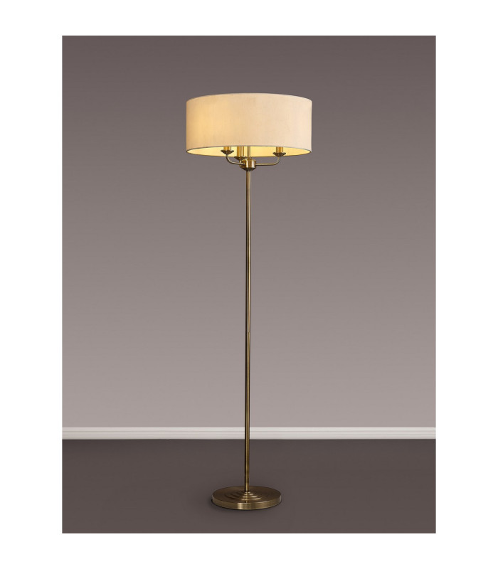 Banyan 3 Light Switched Floor Lamp With 50cm x 20cm Faux Silk Shade Ivory Pearl/White Laminate Antique Brass-2