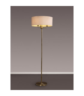 Banyan 3 Light Switched Floor Lamp With 50cm x 20cm Dual Faux Silk Shade Nude Beige/Moonlight Antique Brass-2