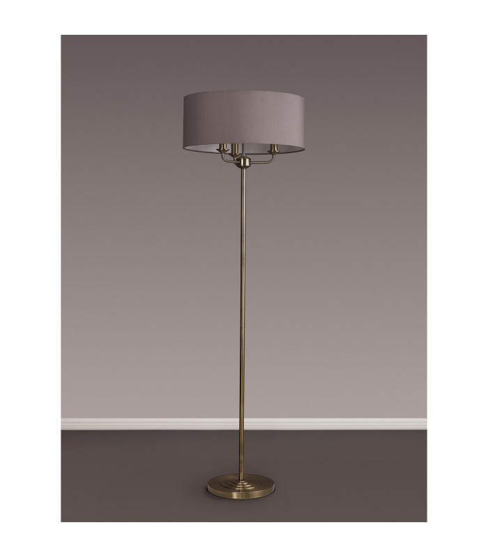 Banyan 3 Light Switched Floor Lamp With 50cm x 20cm Faux Silk Shade Grey/White Laminate Antique Brass-11