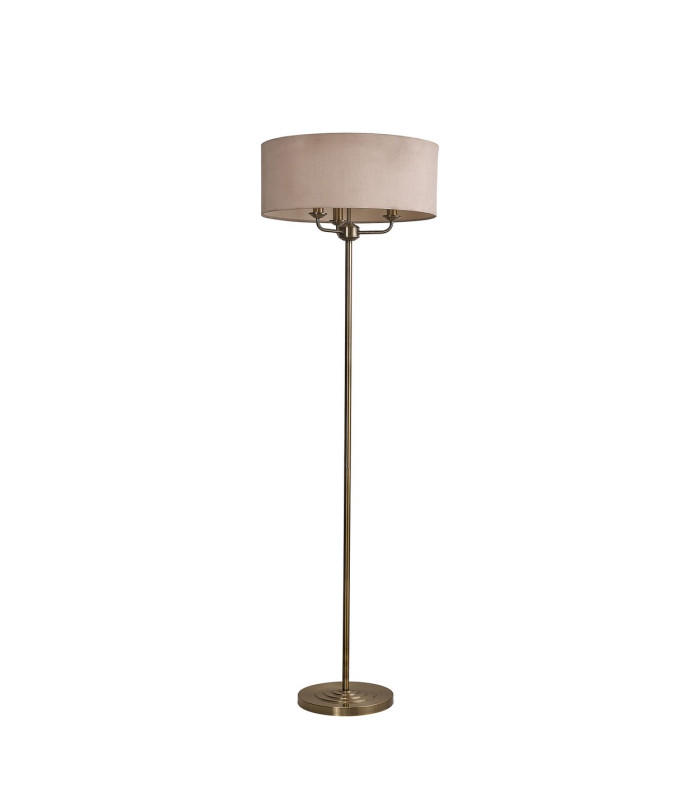 Banyan 3 Light Switched Floor Lamp With 50cm x 20cm Dual Faux Silk Shade Nude Beige/Moonlight Antique Brass-4