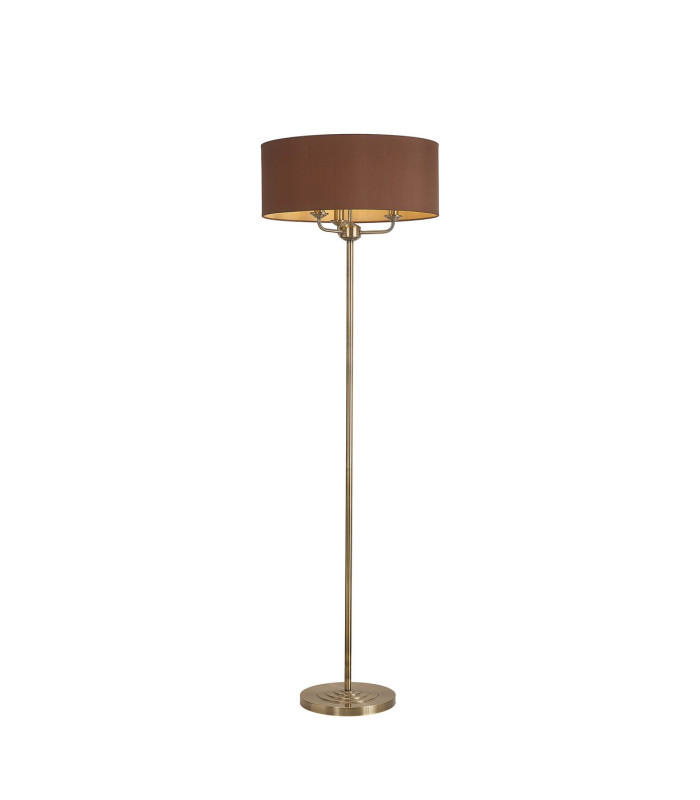Banyan 3 Light Switched Floor Lamp With 50cm x 20cm Dual Faux Silk Shade Raw Cocoa/Grecian Bronze Antique Brass-1