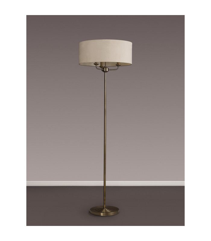 Banyan 3 Light Switched Floor Lamp With 50cm x 20cm Faux Silk Shade Ivory Pearl/White Laminate Antique Brass-11