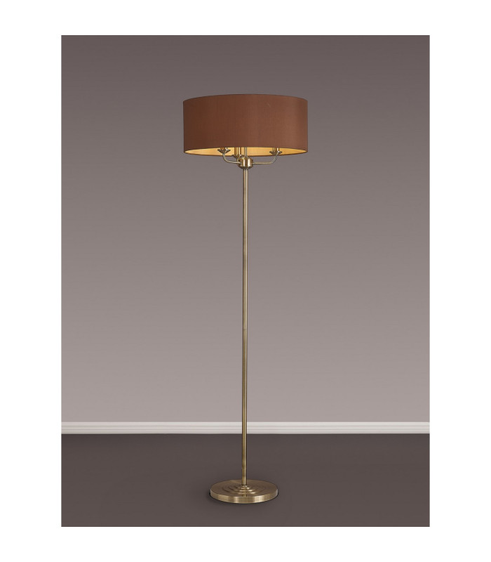 Banyan 3 Light Switched Floor Lamp With 50cm x 20cm Dual Faux Silk Shade Raw Cocoa/Grecian Bronze Antique Brass-2