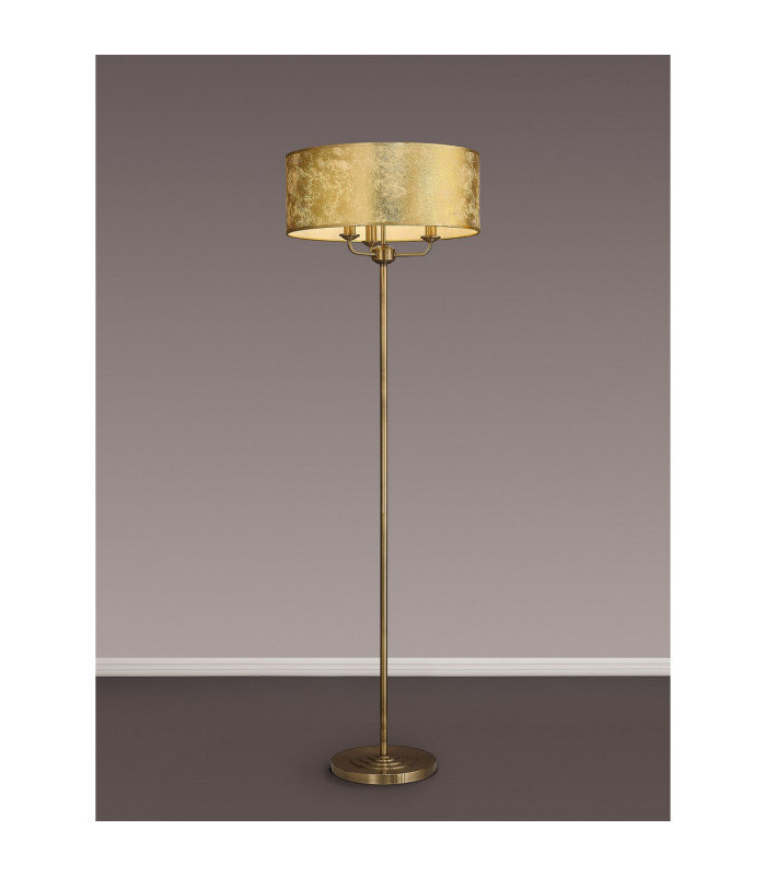 Banyan 3 Light Switched Floor Lamp With 50cm x 20cm Gold Leaf With White Lining Shade Antique Brass/Gold Leaf-2