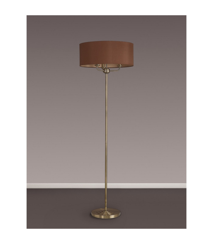 Banyan 3 Light Switched Floor Lamp With 50cm x 20cm Dual Faux Silk Shade Raw Cocoa/Grecian Bronze Antique Brass-11