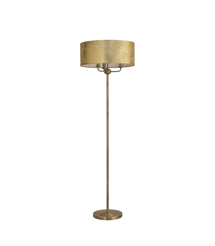 Banyan 3 Light Switched Floor Lamp With 50cm x 20cm Gold Leaf With White Lining Shade Antique Brass/Gold Leaf-4