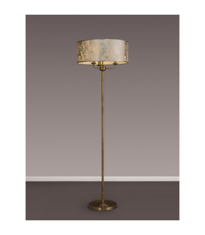 Banyan 3 Light Switched Floor Lamp With 50cm x 20cm Silver Leaf With White Lining Shade Antique Brass/Silver Leaf-2