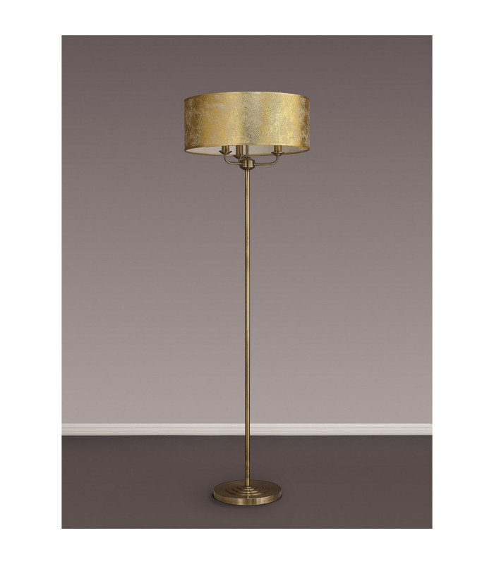 Banyan 3 Light Switched Floor Lamp With 50cm x 20cm Gold Leaf With White Lining Shade Antique Brass/Gold Leaf-11
