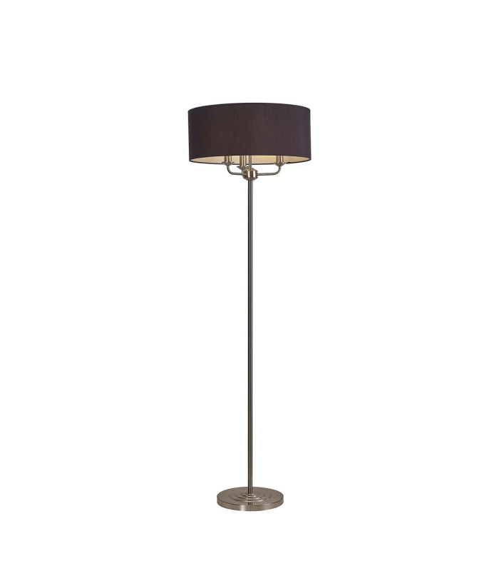 Banyan 3 Light Switched Floor Lamp With 50cm x 20cm Faux Silk Shade Black/White Laminate Satin Nickel-1