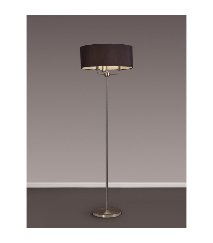 Banyan 3 Light Switched Floor Lamp With 50cm x 20cm Faux Silk Shade Black/White Laminate Satin Nickel-2