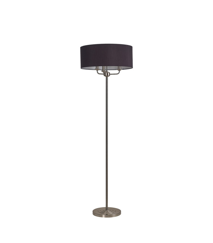 Banyan 3 Light Switched Floor Lamp With 50cm x 20cm Faux Silk Shade Black/White Laminate Satin Nickel-4