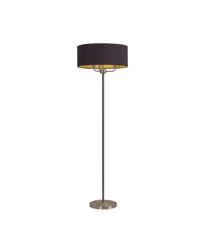 Banyan 3 Light Switched Floor Lamp With 50cm x 20cm Dual Faux Silk Shade Black/Green Olive Satin Nickel/Midnight Black-1