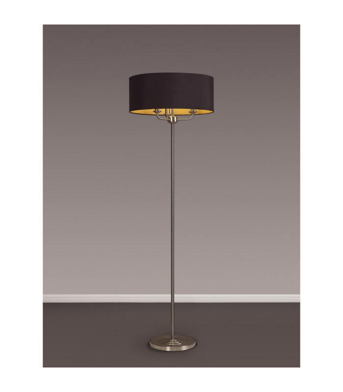 Banyan 3 Light Switched Floor Lamp With 50cm x 20cm Dual Faux Silk Shade Black/Green Olive Satin Nickel/Midnight Black-2