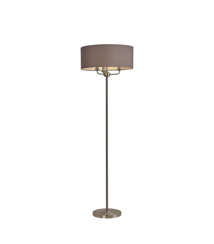 Banyan 3 Light Switched Floor Lamp With 50cm x 20cm Faux Silk Shade Grey/White Laminate Satin Nickel-1
