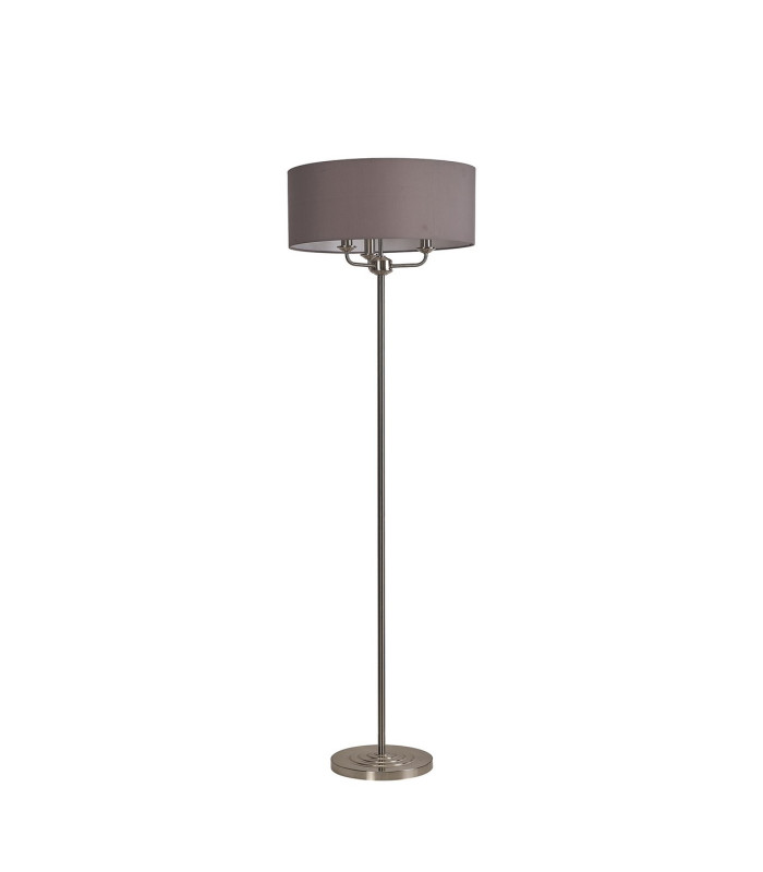 Banyan 3 Light Switched Floor Lamp With 50cm x 20cm Faux Silk Shade Grey/White Laminate Satin Nickel-4
