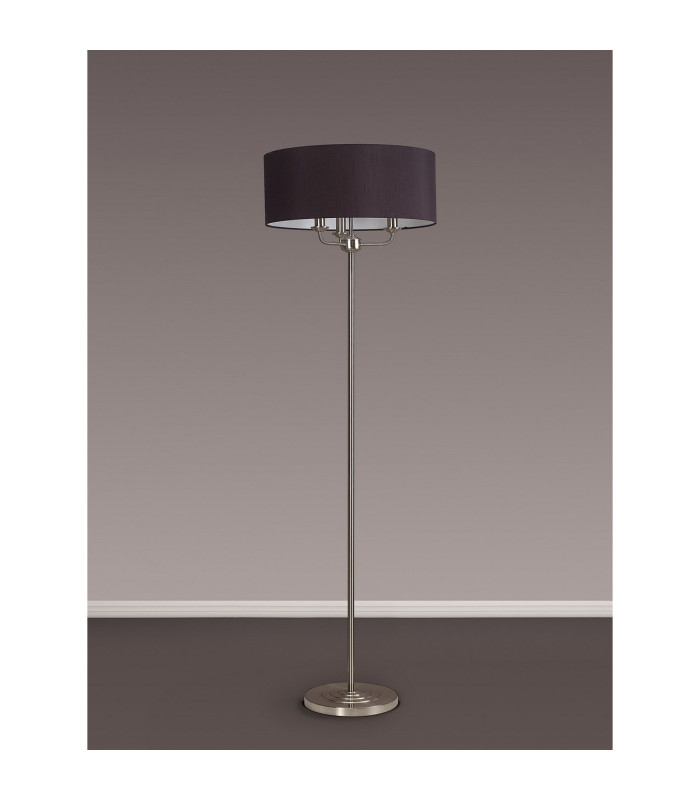Banyan 3 Light Switched Floor Lamp With 50cm x 20cm Faux Silk Shade Black/White Laminate Satin Nickel-11