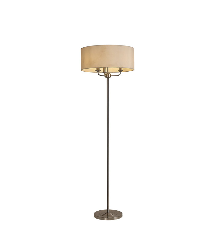 Banyan 3 Light Switched Floor Lamp With 50cm x 20cm Faux Silk Shade Ivory Pearl/White Laminate Satin Nickel-1