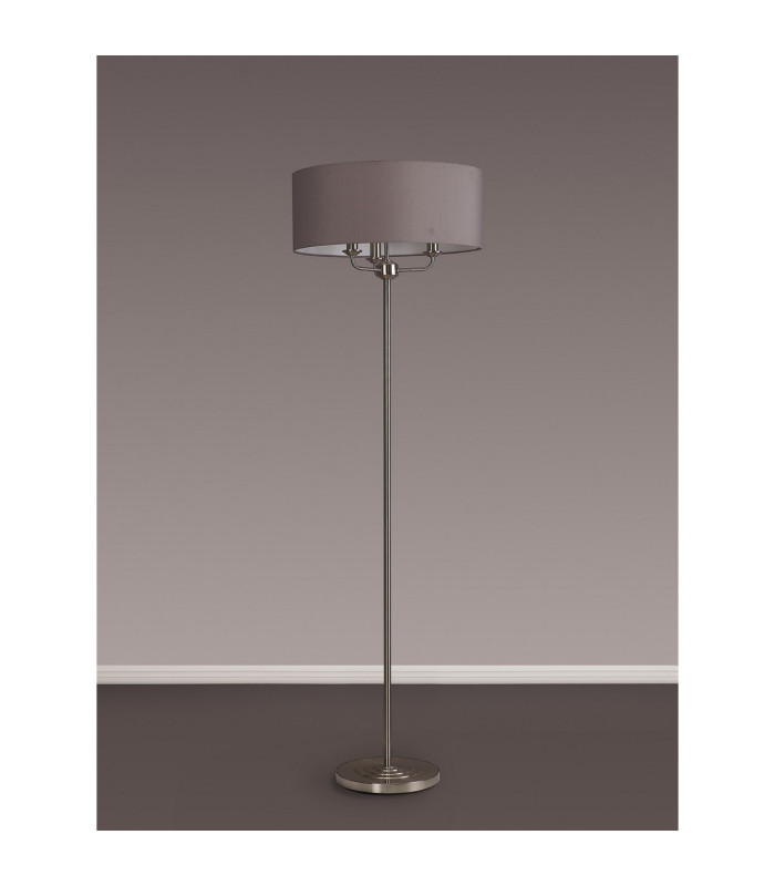 Banyan 3 Light Switched Floor Lamp With 50cm x 20cm Faux Silk Shade Grey/White Laminate Satin Nickel-11