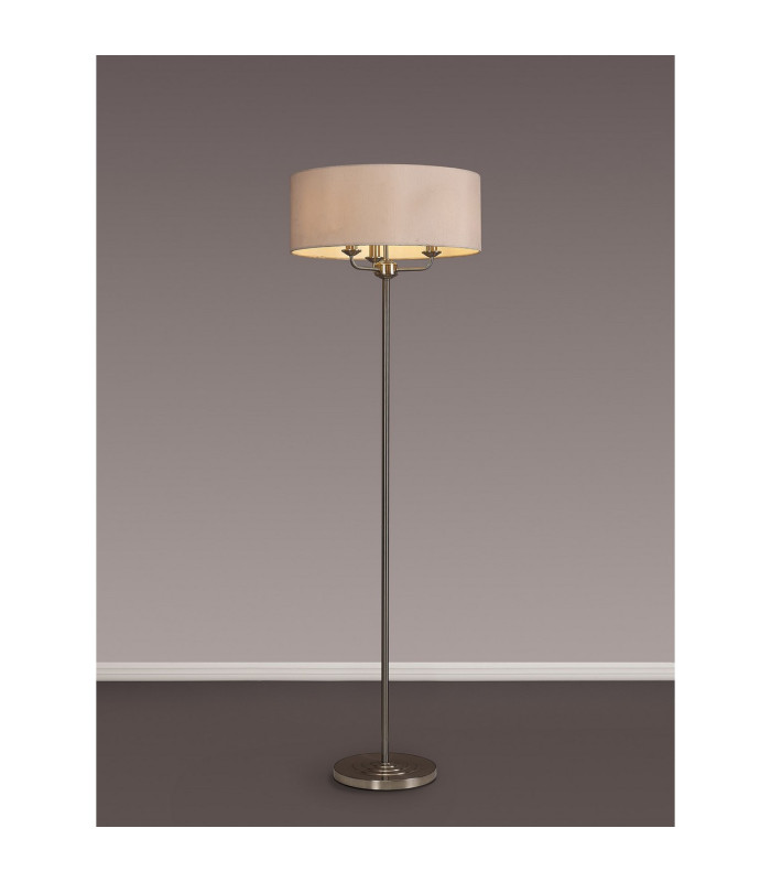 Banyan 3 Light Switched Floor Lamp With 50cm x 20cm Dual Faux Silk Shade Nude Beige/Moonlight Satin Nickel-2