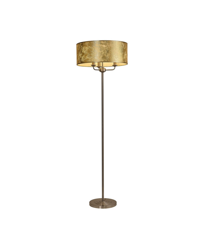 Banyan 3 Light Switched Floor Lamp With 50cm x 20cm Gold Leaf With White Lining Shade Satin Nickel/Gold Leaf-1